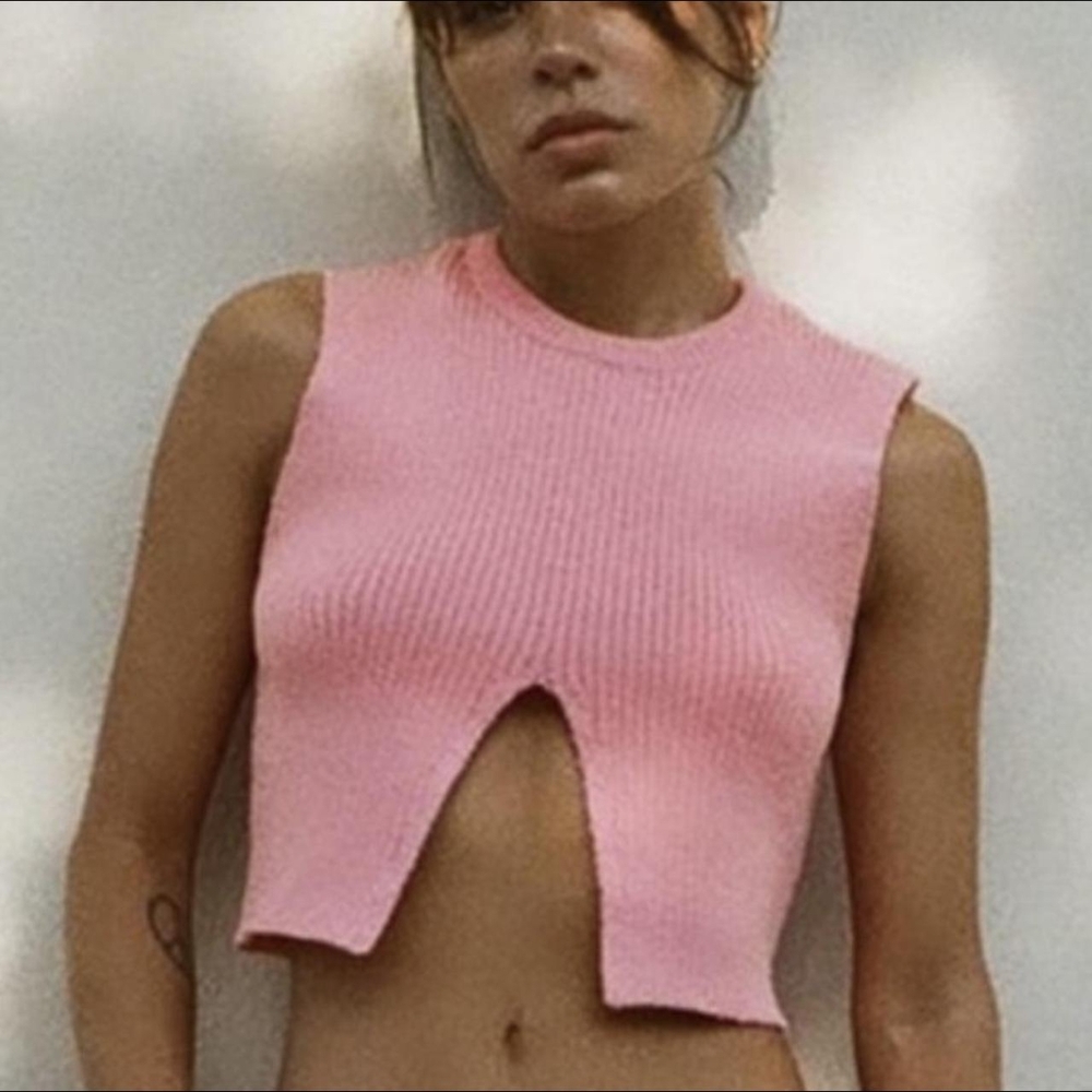 Zara Pink Sleeveless Knit Crop  Top Size Medium